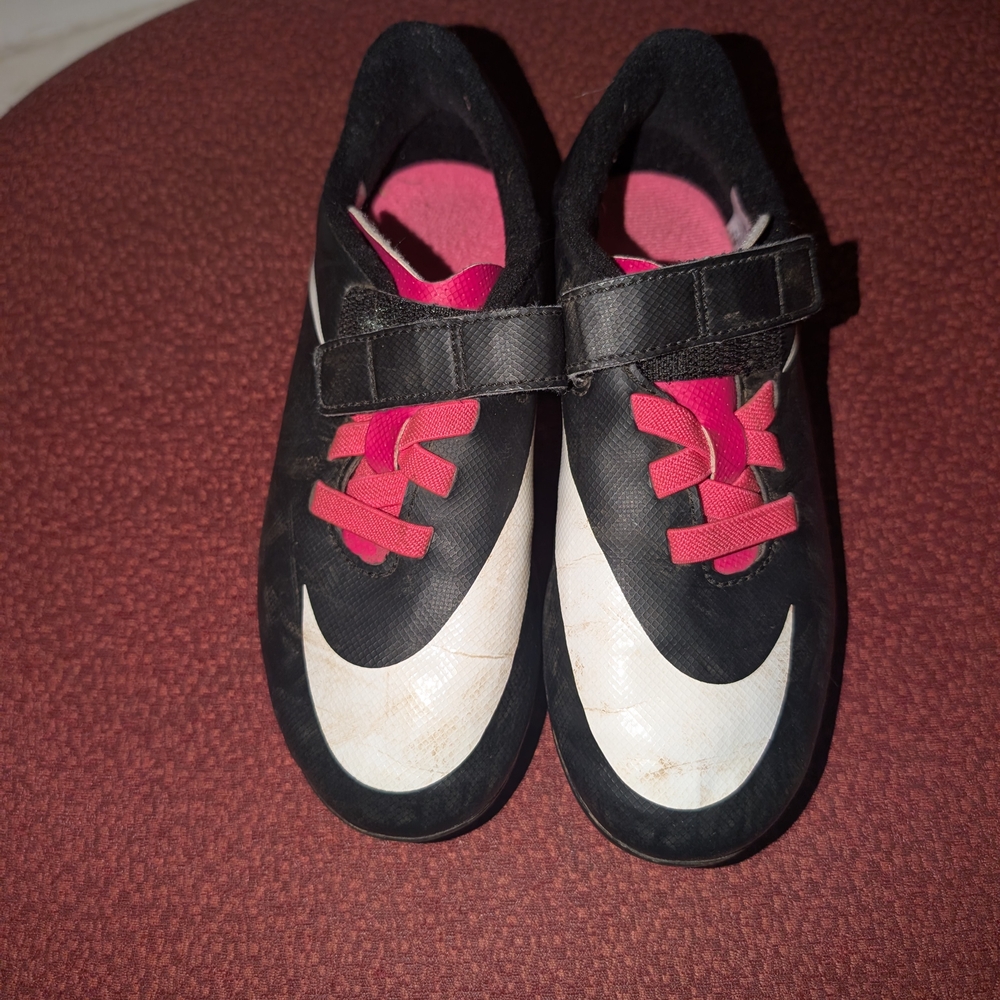 Size 13 Nike Kids Black and Pink Soccer Cleats